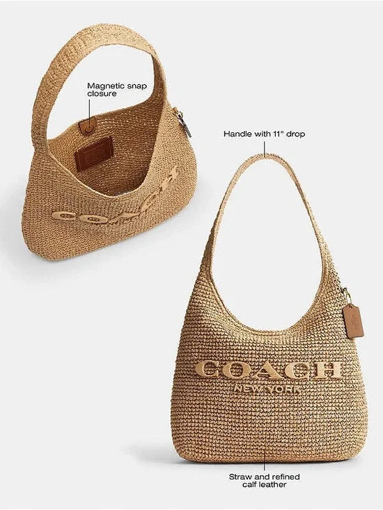 Coach Woven Straw Shoulder Bag in Natural Tan - Picture 5 of 9